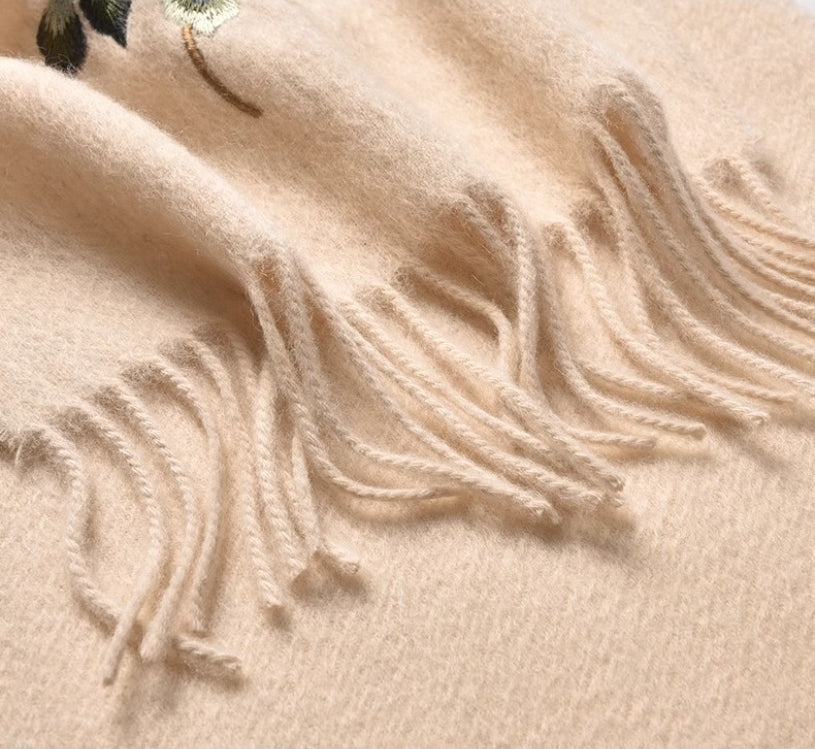 100% wool scarf for autumn and winter, Chinese style embroidered women's scarf, gift - AOA Fashion Accessories