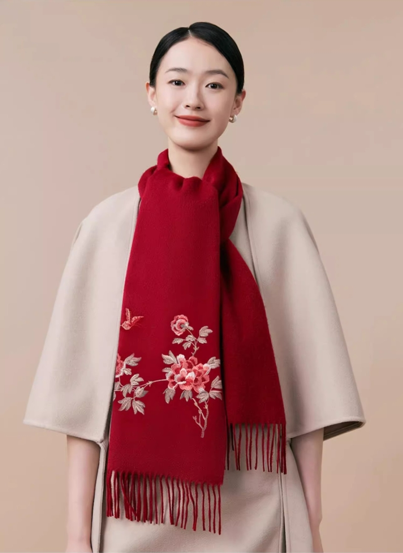 100% wool scarf for autumn and winter, Chinese style embroidered women's scarf, gift - AOA Fashion Accessories