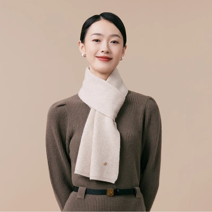 Women's autumn and winter 100% pure wool warm scarf, knitted simple solid color scarf - AOA Fashion Accessories