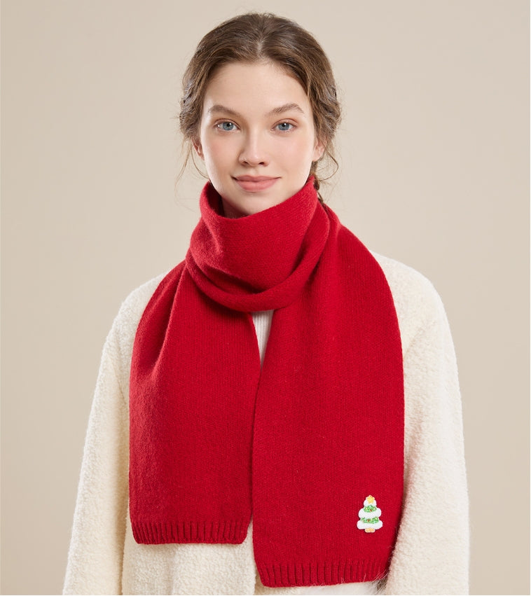 100% sheep wool Christmas red scarf - AOA Fashion Accessories