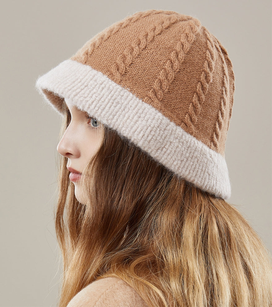 Women's autumn and winter 100% wool warm hat, wool knitted bucket hat - AOA Fashion Accessories