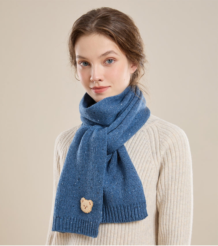 Autumn and winter fashion embroidered bear warm scarf - AOA Fashion Accessories