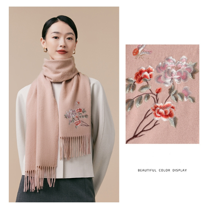 100% wool scarf for autumn and winter, Chinese style embroidered women's scarf, gift - AOA Fashion Accessories