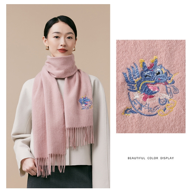 100% wool scarf for autumn and winter, Chinese style embroidered women's scarf, gift - AOA Fashion Accessories