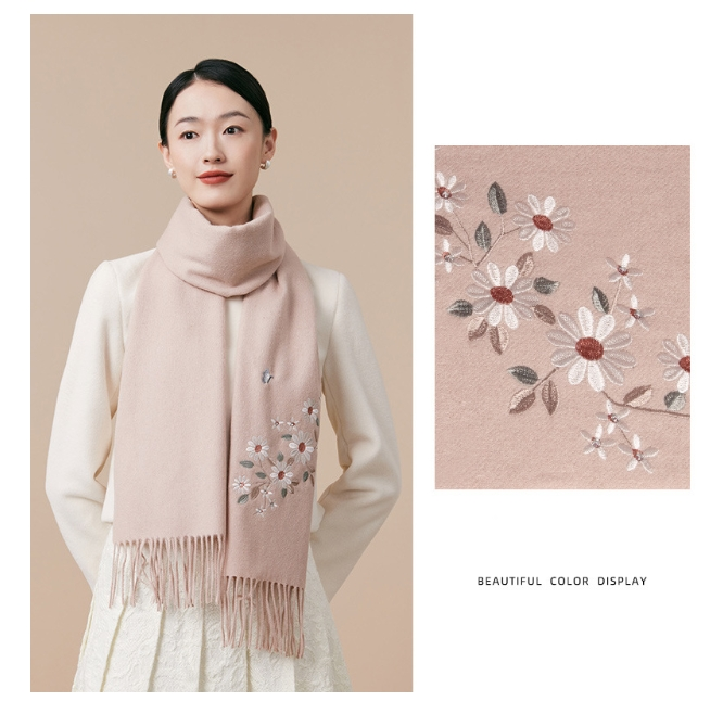 100% wool scarf for autumn and winter, Chinese style embroidered women's scarf, gift - AOA Fashion Accessories