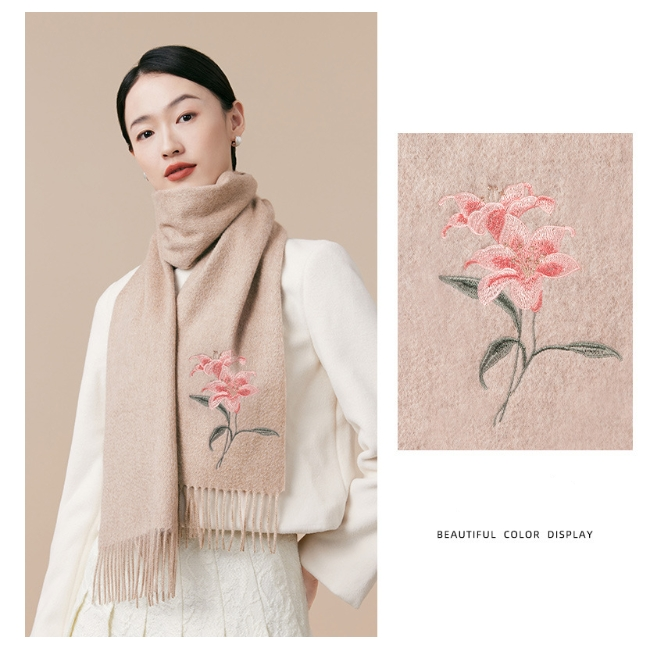 100% wool scarf for autumn and winter, Chinese style embroidered women's scarf, gift - AOA Fashion Accessories