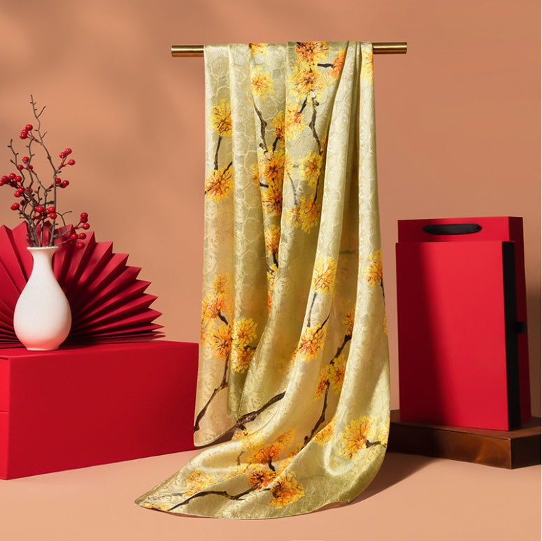 Silk Scarf for Women -  Floral Printed Silk Scarves 170x53cm - AOA Fashion Accessories