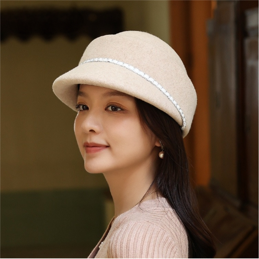 Womens Wool Cloche Hat - With Delicate Floral Decoration - AOA Fashion Accessories