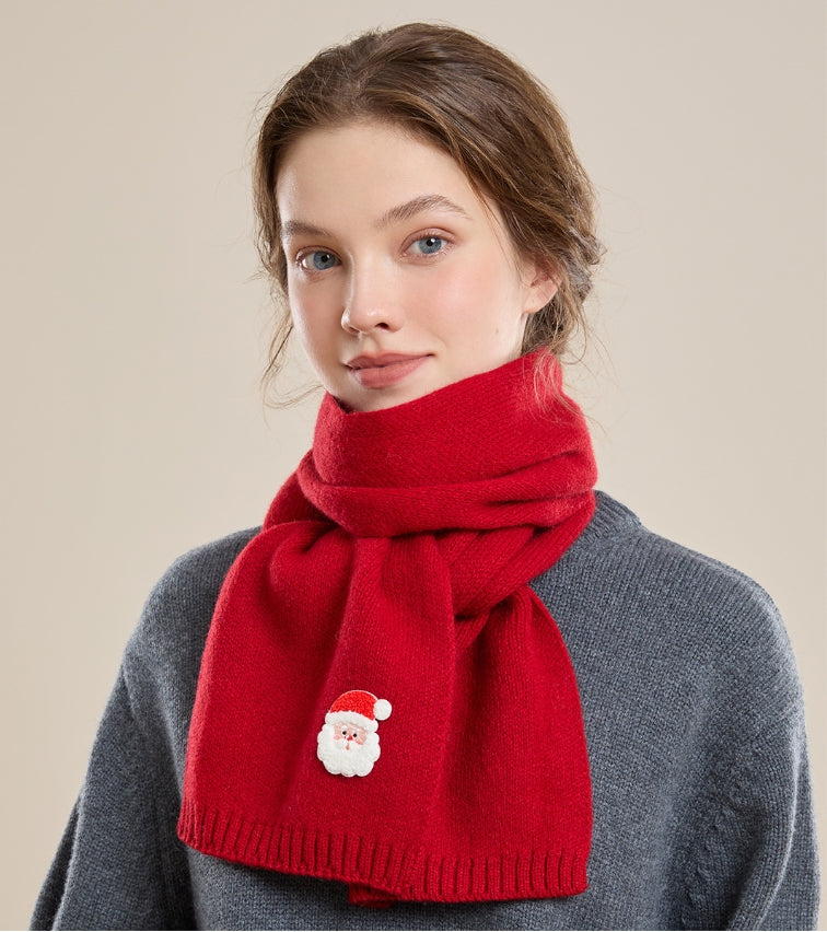 100% sheep wool Christmas red scarf - AOA Fashion Accessories