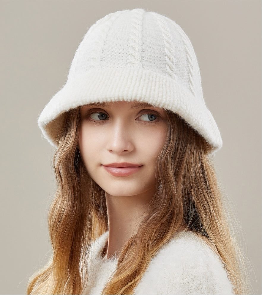 Women's autumn and winter 100% wool warm hat, wool knitted bucket hat - AOA Fashion Accessories