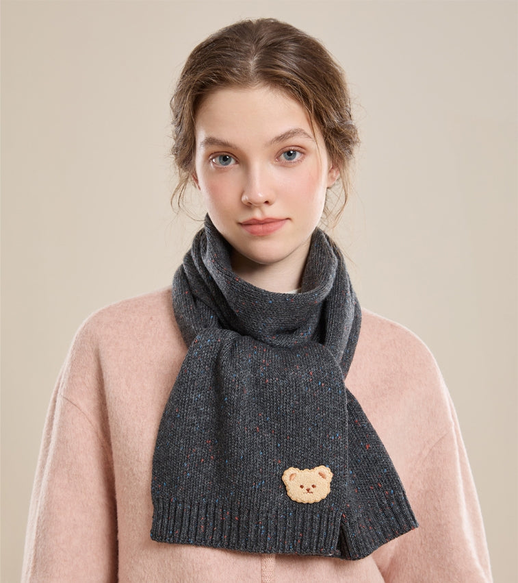 Autumn and winter fashion embroidered bear warm scarf - AOA Fashion Accessories