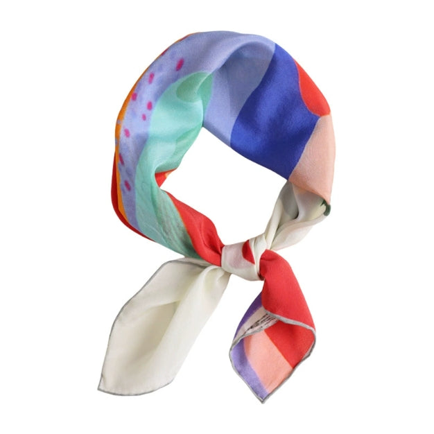 Colorful Landscape Print Pure Silk Square Scarf - AOA Fashion Accessories