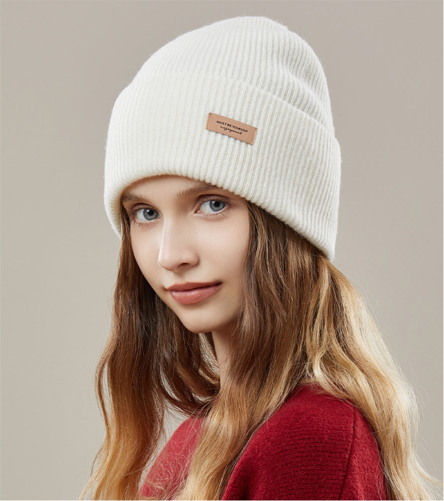Women's autumn and winter 100% wool warm hat, wool multi-color simple knitted hat - AOA Fashion Accessories