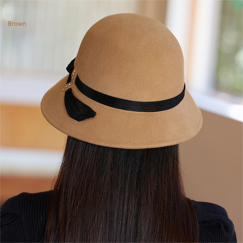 Wool Cloche Hat  – Vintage Style with Decorative Bow - AOA Fashion Accessories