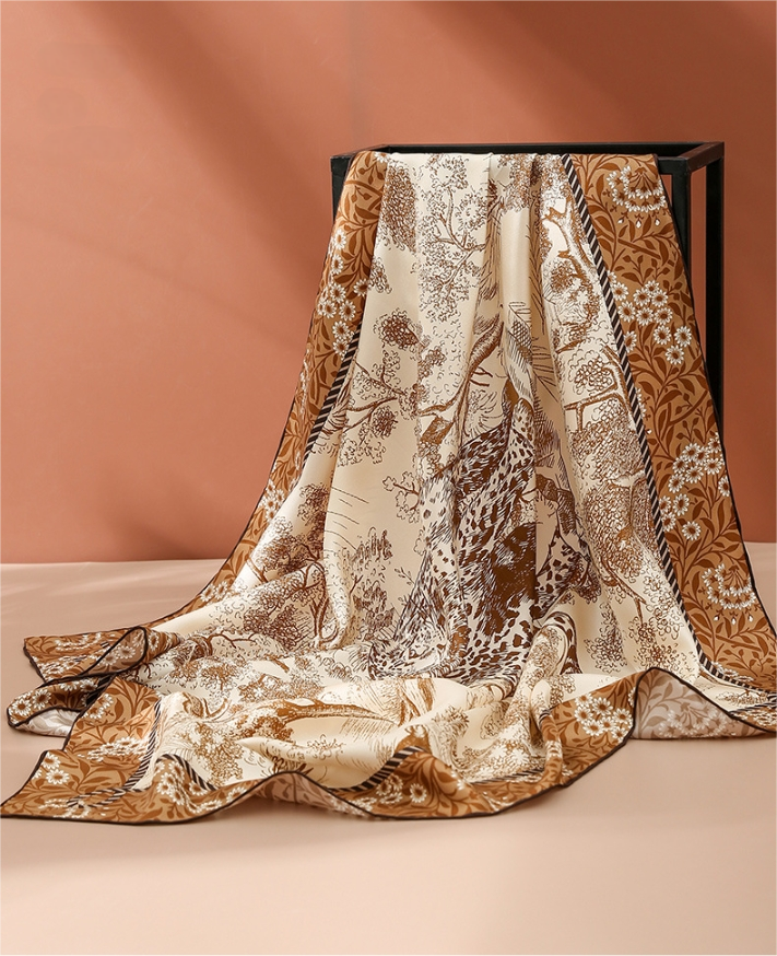 Silk Square Scarf -  Floral Leopard Print Scarves - AOA Fashion Accessories