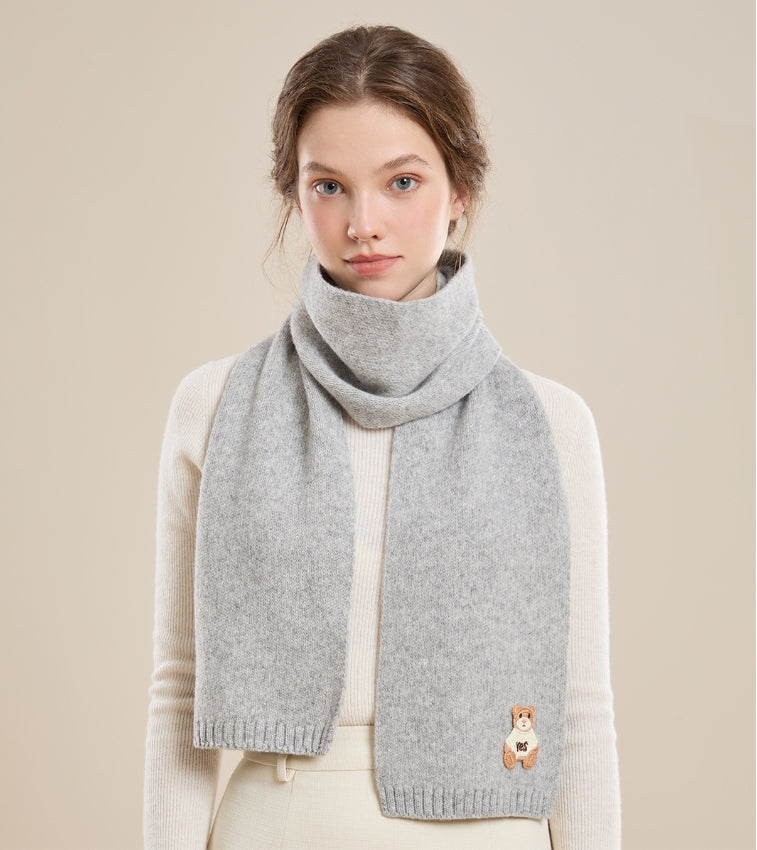 Women's 100% sheep wool scarf with bear pattern, soft and skin-friendly. - AOA Fashion Accessories