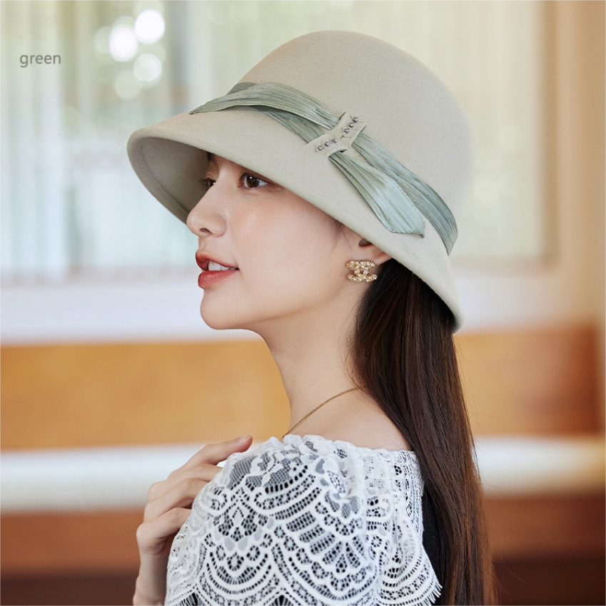 Wool Cloche Hat  – Vintage Style with Decorative Bow - AOA Fashion Accessories
