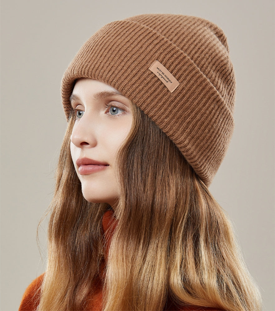 Women's autumn and winter 100% wool warm hat, wool multi-color simple knitted hat - AOA Fashion Accessories