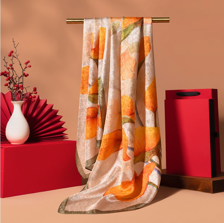 Silk Scarf for Women -  Floral Printed Silk Scarves 170x53cm - AOA Fashion Accessories
