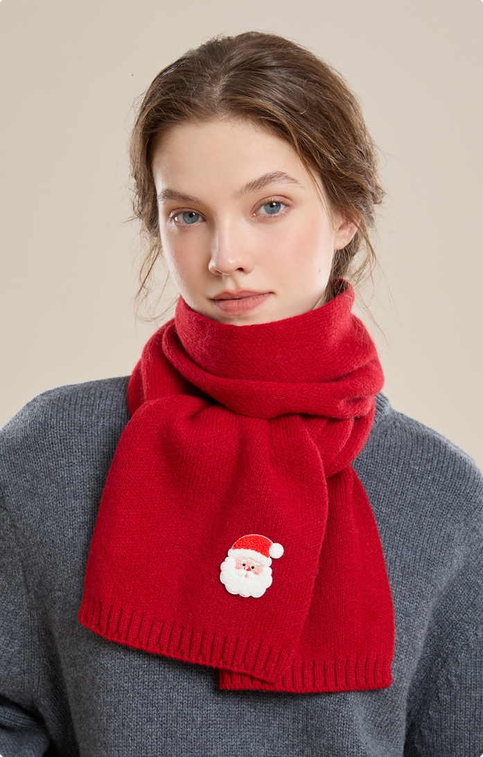 100% sheep wool Christmas red scarf - AOA Fashion Accessories