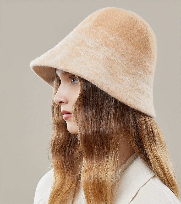 Women's autumn and winter 100% wool gradient hat, bucket hat - AOA Fashion Accessories