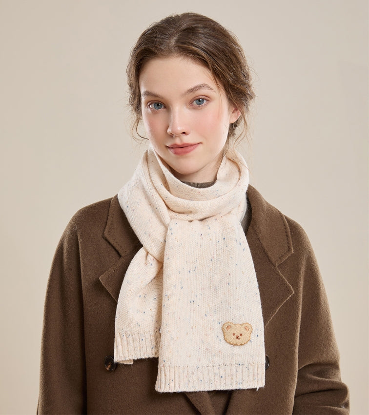 Autumn and winter fashion embroidered bear warm scarf - AOA Fashion Accessories