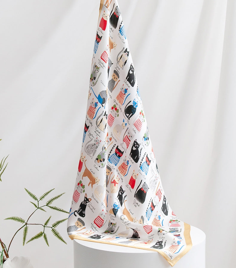 Silk Square Scarf – Cat Print Scarves - AOA Fashion Accessories