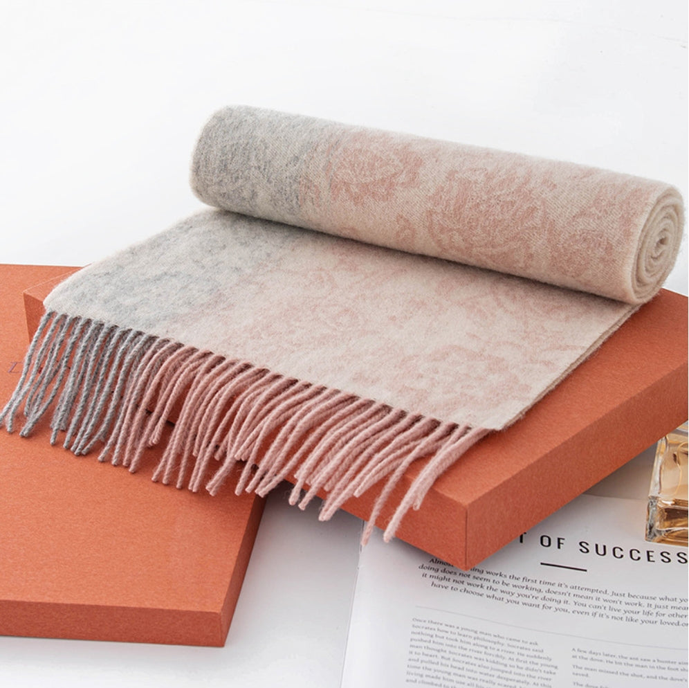 Men's and women's autumn and winter jacquard wool scarves, warm color matching thickened wool versatile scarves - AOA Fashion Accessories