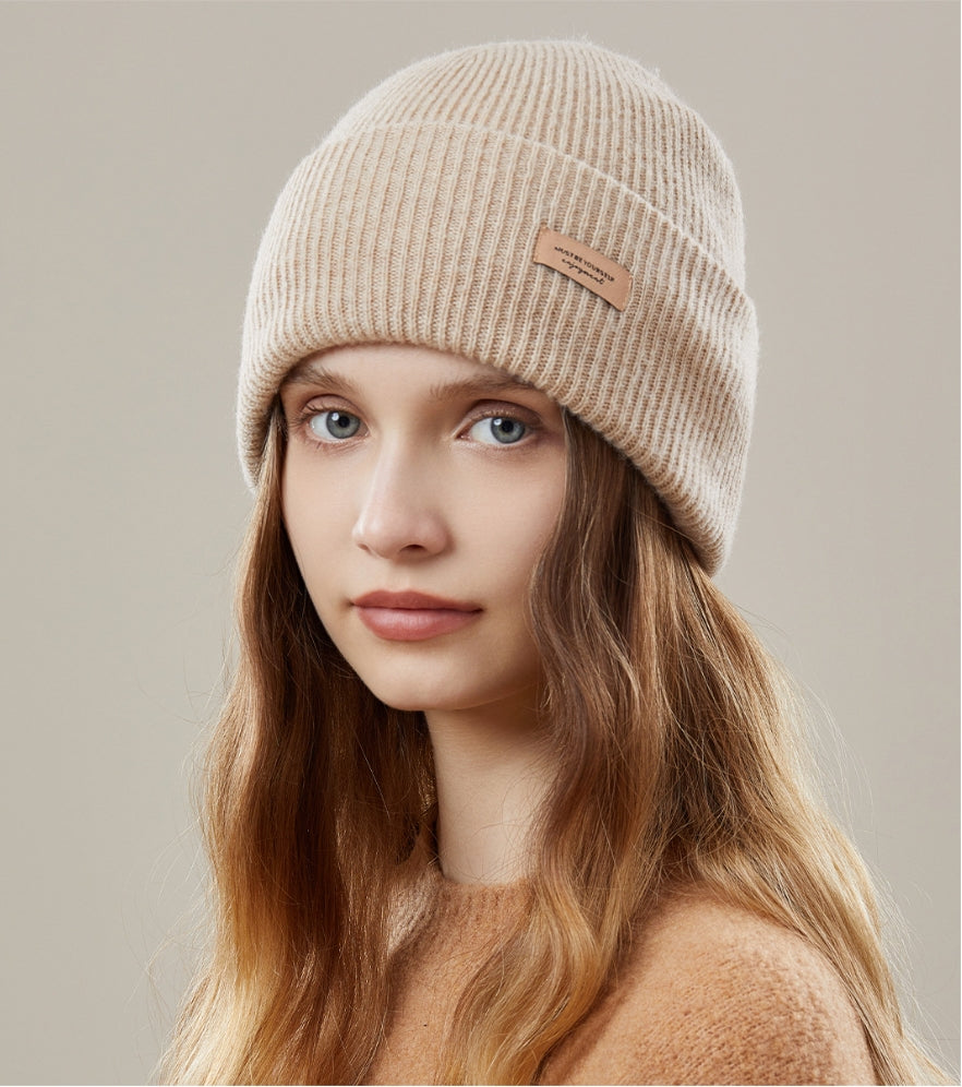 Women's autumn and winter 100% wool warm hat, wool multi-color simple knitted hat - AOA Fashion Accessories