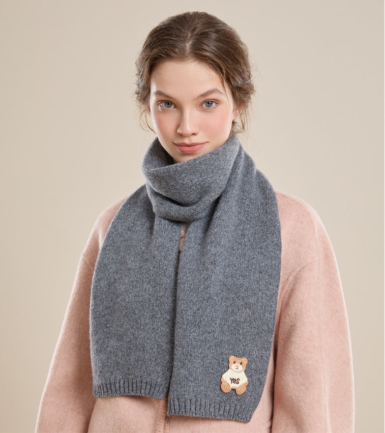Women's 100% sheep wool scarf with bear pattern, soft and skin-friendly. - AOA Fashion Accessories