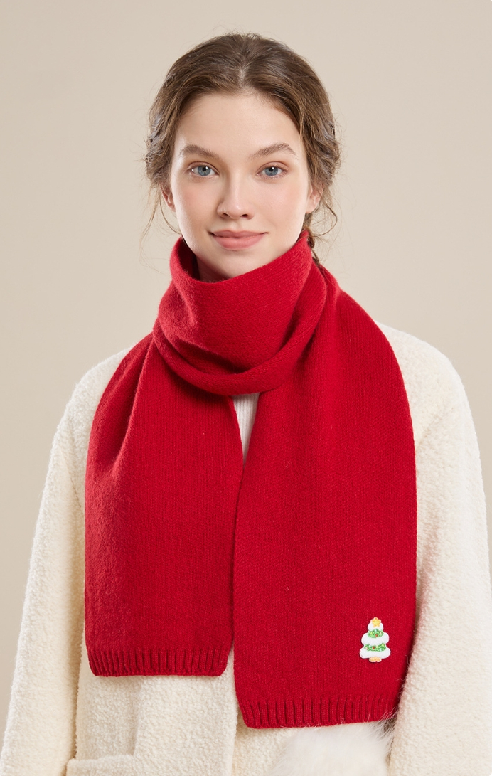 100% sheep wool Christmas red scarf - AOA Fashion Accessories