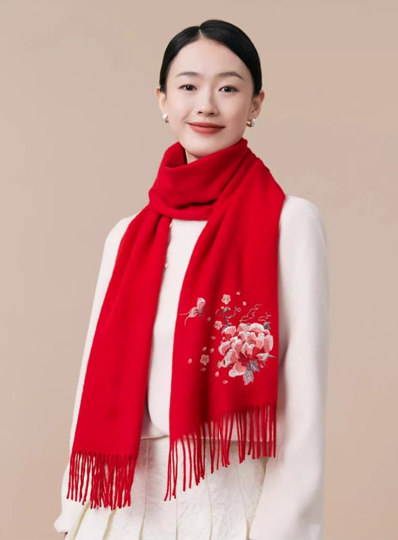 100% wool scarf for autumn and winter, Chinese style embroidered women's scarf, gift - AOA Fashion Accessories
