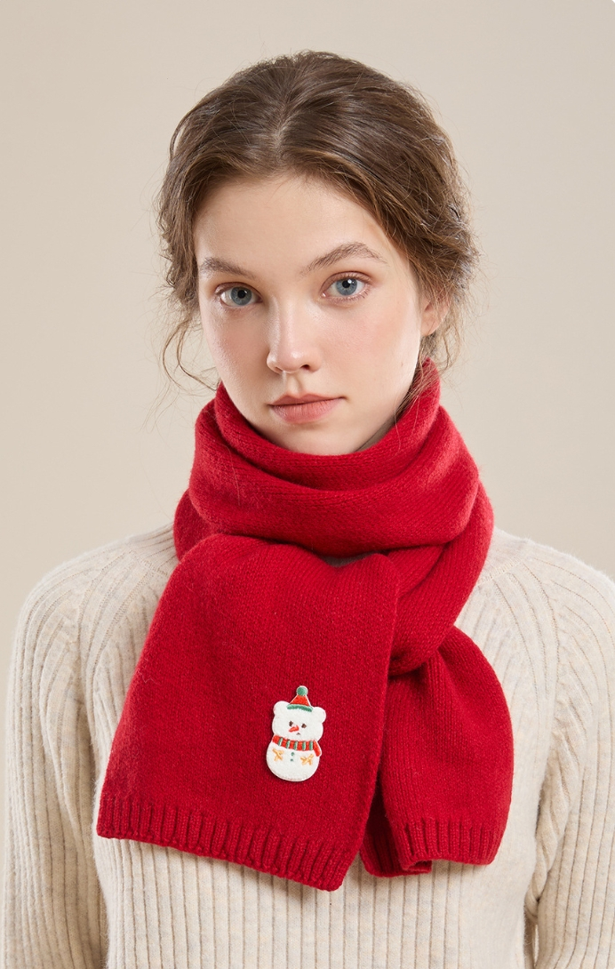100% sheep wool Christmas red scarf - AOA Fashion Accessories