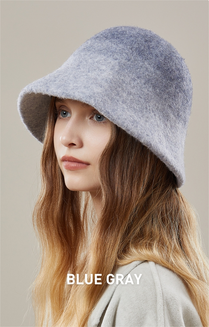 Women's autumn and winter 100% wool gradient hat, bucket hat - AOA Fashion Accessories