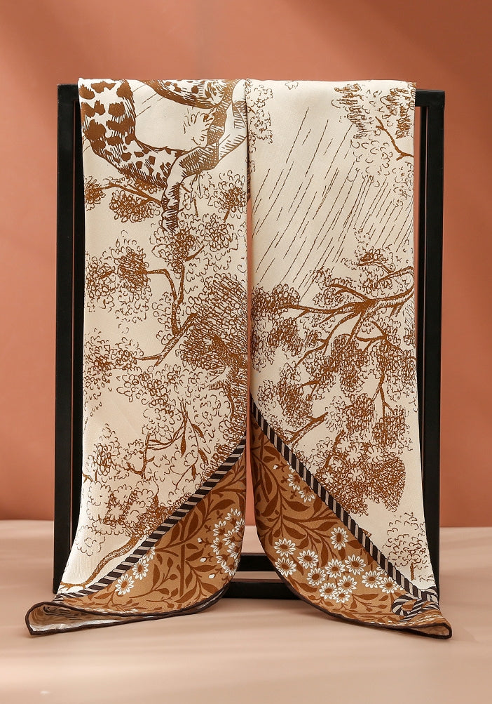 Silk Square Scarf -  Floral Leopard Print Scarves - AOA Fashion Accessories