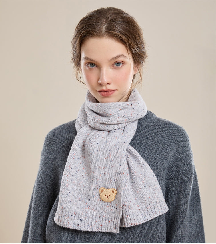 Autumn and winter fashion embroidered bear warm scarf - AOA Fashion Accessories