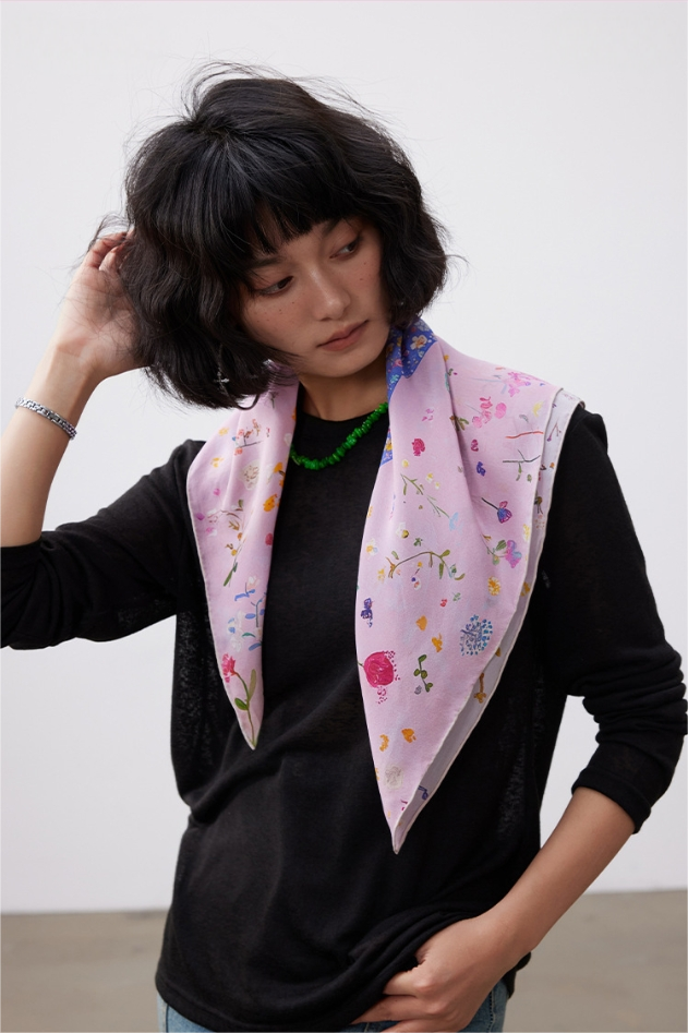 Floral Whale Print Pure Silk Square Scarf - AOA Fashion Accessories