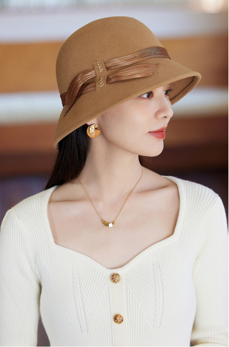 Wool Cloche Hat  – Vintage Style with Decorative Bow - AOA Fashion Accessories