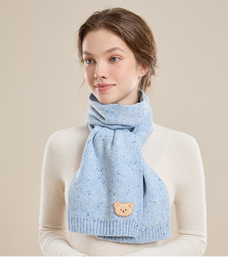 Autumn and winter fashion embroidered bear warm scarf - AOA Fashion Accessories