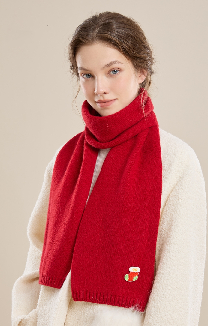 100% sheep wool Christmas red scarf - AOA Fashion Accessories