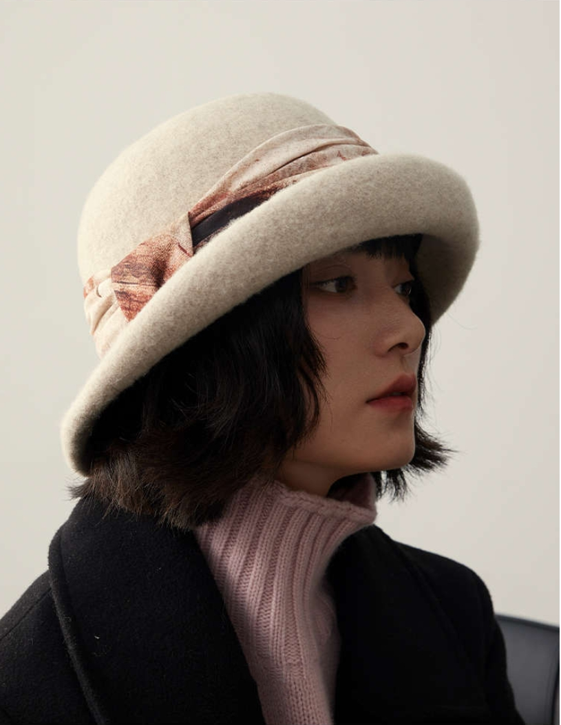 Women's autumn and winter wool blend bucket hat, elegant hat, bucket hat - AOA Fashion Accessories