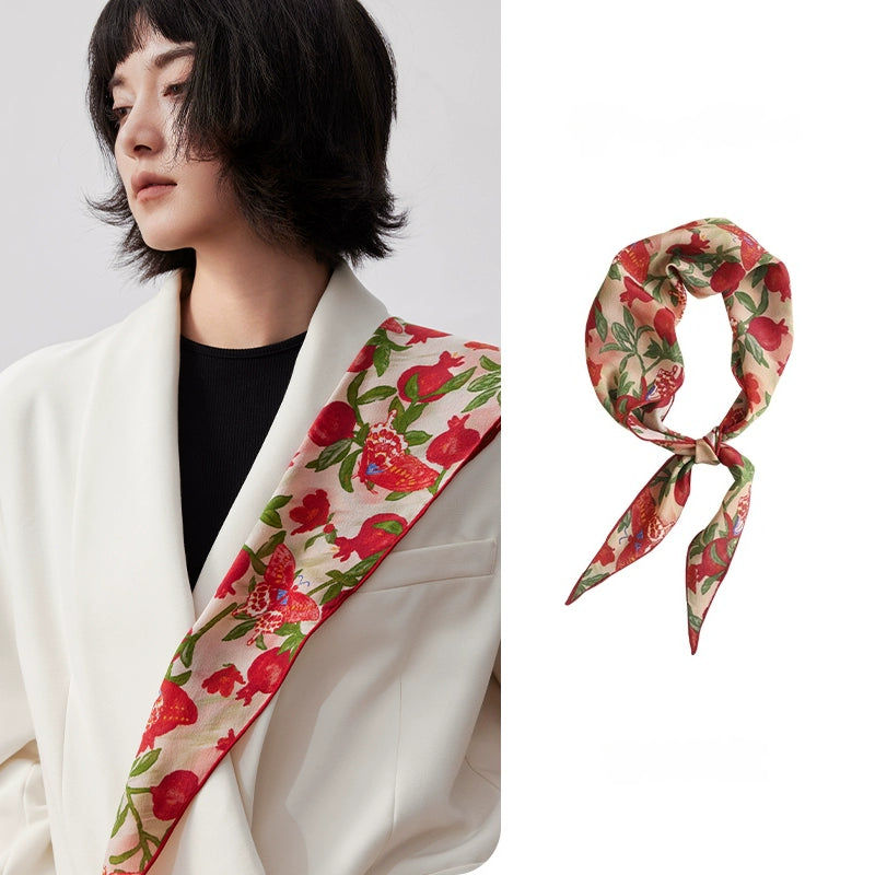 Triangle Silk Scarf - Pomegranate Butterfly Print | Multiple Colors