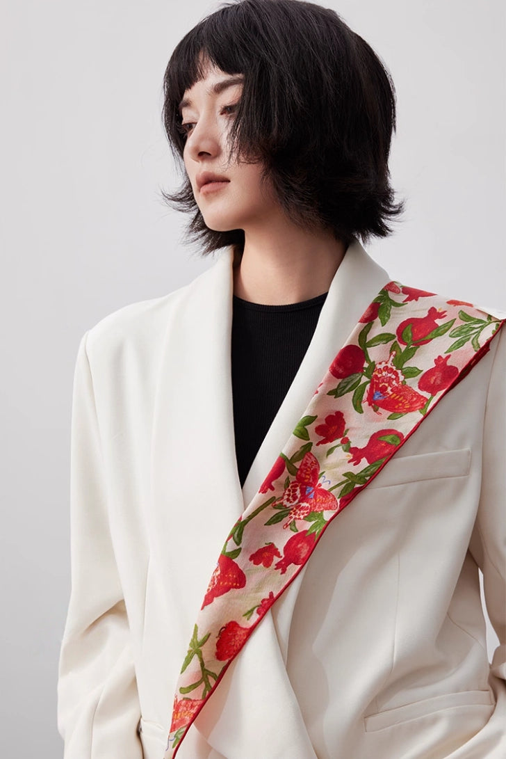 Triangle Silk Scarf - Pomegranate Butterfly Print | Multiple Colors