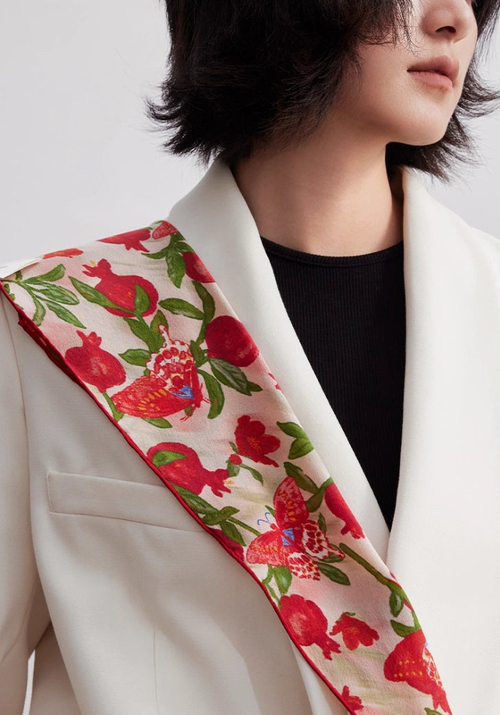 Triangle Silk Scarf - Pomegranate Butterfly Print | Multiple Colors