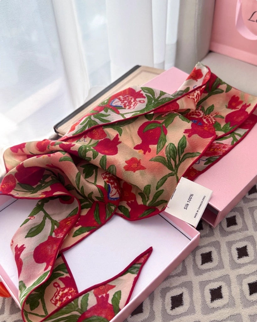 Triangle Silk Scarf - Pomegranate Butterfly Print | Multiple Colors