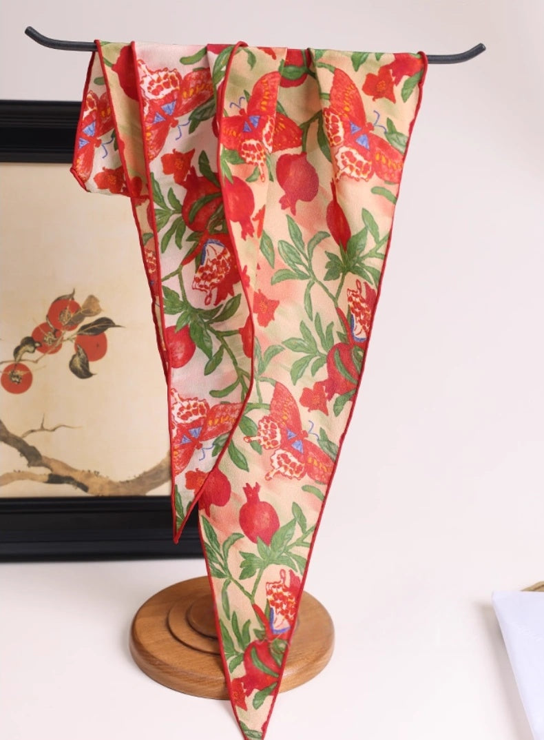 Triangle Silk Scarf - Pomegranate Butterfly Print | Multiple Colors
