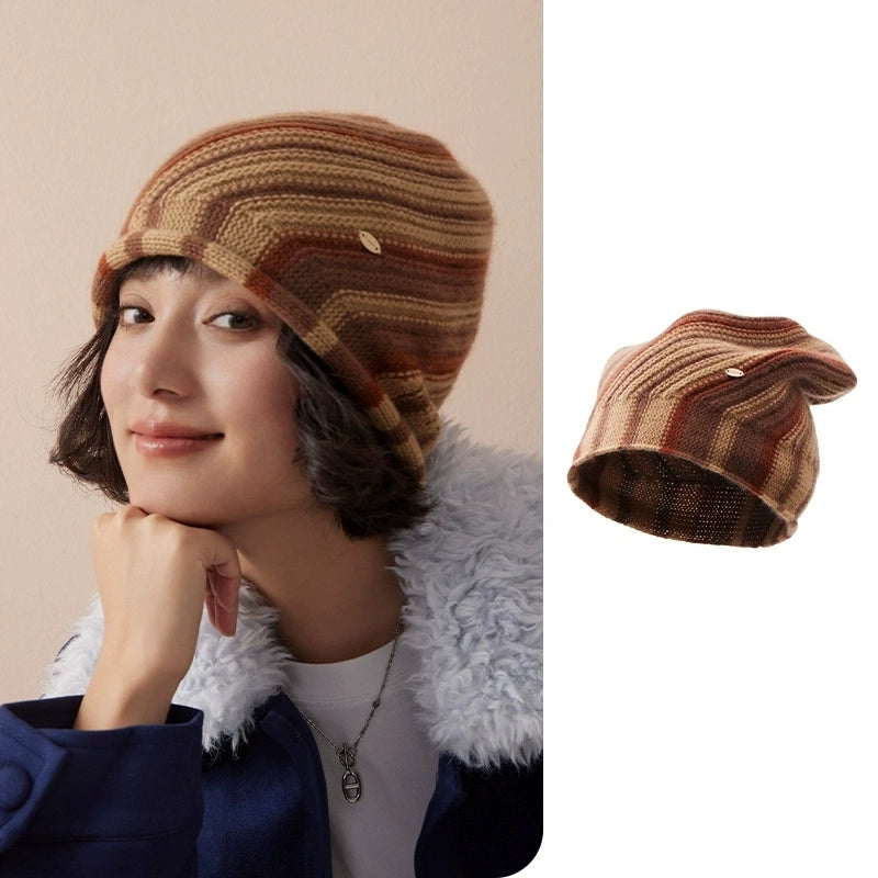 Cashmere Mélange Striped Beanie Hat | Multiple Colors