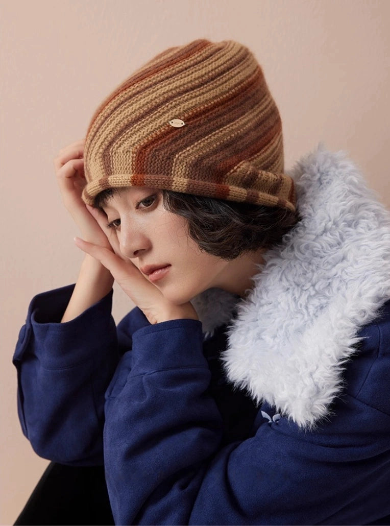 Cashmere Mélange Striped Beanie Hat | Multiple Colors