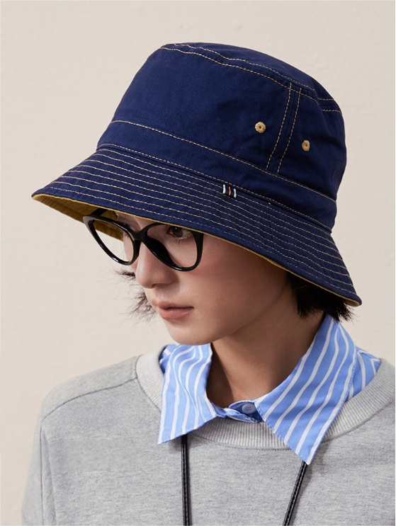 Cotton Bucket Hat–Cotton Wide Brim Hat, Dual-Color, Two-Way Wear - AOA Fashion Accessories
