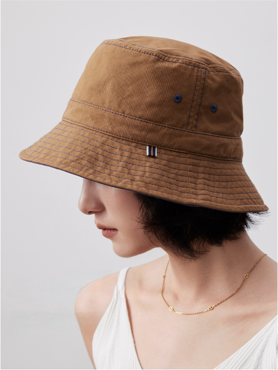 Cotton Bucket Hat–Cotton Wide Brim Hat, Dual-Color, Two-Way Wear - AOA Fashion Accessories
